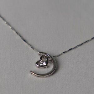 Dainty 925 Silver Moon & Heart Necklace